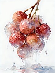 Surreal Fruits Series : A delicious looking healthy bunch of ripe pink lychees on a white background suitable for graphic design and decoration 004