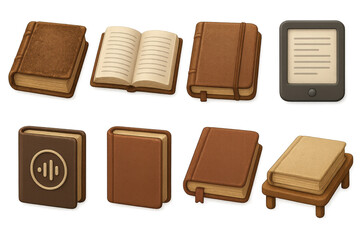 Collection of various books and e-reader icons in different styles