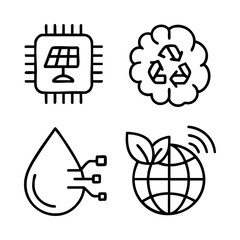 Set of icons representing smart technology sustainability and environmental concepts