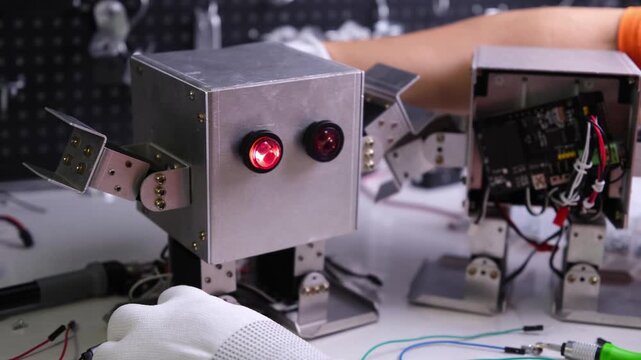 Repair the robot on the workbench
