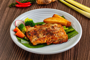 Gourmet asian Grilled crocodile steak