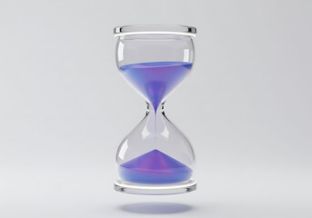 Hourglass with blue liquid in a studio environment against a white background