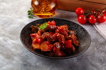 Roasted beef meat with vegetables