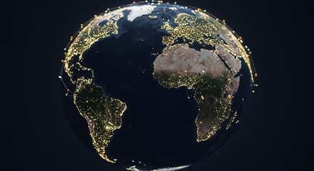 Global view of illuminated earth at night revealing urban areas and population centers