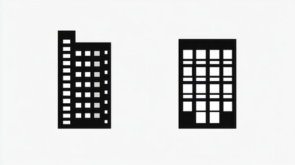 Two simple black silhouette skyscrapers on a light background. Use Stock image for business, architecture, urban, city or graphic design