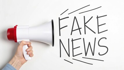 Hand Holding Megaphone with Fake News Text, Misinformation and Propaganda Concept