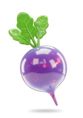 Illustration of a purple radish with green leaves isolated on white background
