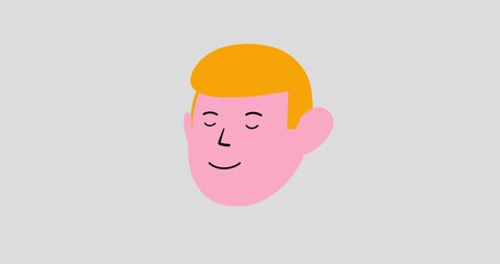 Pink animated cartoon man head turn isolated. Business video infographic motion design explainer  style of male character left right rotation. Flat design  2d animation business people serie 4k movie. - Powered by Adobe