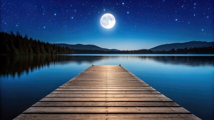 Majestic Moonlight Serenade Dock View Reflecting Stars and Night Sky Serenity