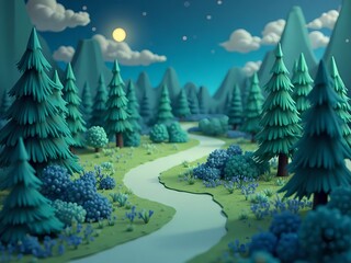 自然, 景色, 環境問題, 風景, 木, イラスト, 季節, 観光, 旅行, 山, 森, 空, 草, デザイン, 緑, 山脈, 夕方の森、夜の森、森林、川、道、