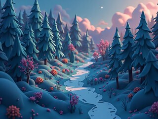 自然, 景色, 環境問題, 風景, 木, イラスト, 季節, 観光, 旅行, 山, 森, 空, 草, デザイン, 緑, 山脈, 夕方の森、夜の森、森林、川、道、