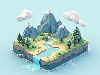 アイソメトリック, 3Dマップ, 地図, ゲームマップ, 自然, 景色, 環境問題, ゲーム風景, ミニモデル, 風景, 木, ジオラマ, 3D, イラスト, 季節, 粘土, 観光, 旅行, 山, 森, 空, 環境の, ビジネス, 草, デザイン, 野原, バカンス, くつろいで, 庭, 緑, 山脈, 低地、