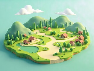 アイソメトリック, 3Dマップ, 地図, ゲームマップ, 自然, 景色, 環境問題, 森の中の家, ゲーム風景, ミニモデル, 風景, 木, ジオラマ, 3D, イラスト, 季節, 粘土, 建築, 観光, 旅行, 山, 森, 空, 太陽, パネル, 環境の, ビジネス, むら, 草, デザイン, 野原, 家, 町, 村, 村落, 集落, バカンス, くつろいで, 庭, ファーム, コテージ、