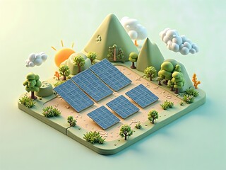 アイソメトリック, 3Dマップ, 地図, ゲームマップ, 自然, 景色, 環境問題, ゲーム風景, ミニモデル, 風景, 木, ジオラマ, 3D, イラスト, 季節, 粘土, 建築, 観光, 旅行, 温暖化, 山, 森, 空, テクノロジー, エコロジー, 太陽, パワー, エネルギー, パネル, 光起電力, ソーラーパネル, 太陽光, 環境の, 電気の, ビジネス, エコ, リニューアブル