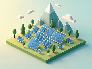 アイソメトリック, 3Dマップ, 地図, ゲームマップ, 自然, 景色, 環境問題, ゲーム風景, ミニモデル, 風景, 木, ジオラマ, 3D, イラスト, 季節, 粘土, 建築, 観光, 旅行, 温暖化, 山, 森, 空, テクノロジー, エコロジー, 太陽, パワー, エネルギー, パネル, 光起電力, ソーラーパネル, 太陽光, 環境の, 電気の, ビジネス, エコ, リニューアブル,