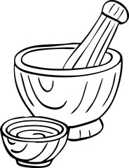Herbal Mortar and Bowl Illustration — Natural Skincare and Spa Doodle