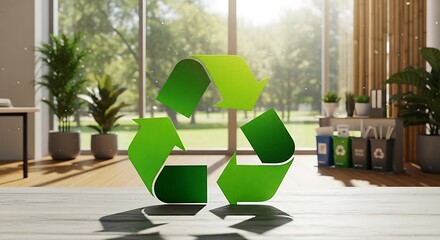 Recycling Symbol in Bright Room - Sustainable Living Concept.