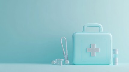 Obraz premium Light blue first aid kit on pastel background