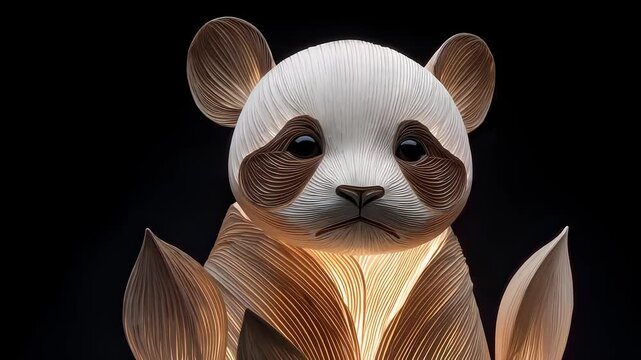 Art Paper Sculpture Panda Shining Light