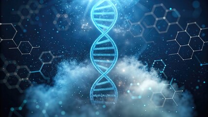 Futuristic DNA Double Helix with Molecular Structures on a Dark Background
