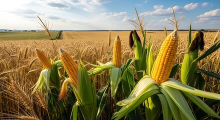 Ripe Cornfield Harvest - A Golden Bounty Under the Summer Sky.