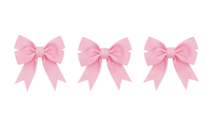 A charming collection of three perfectly tied pink ribbon bows, ideal for festive decorations, gifts, and celebrations, isolated on a clean white background, conveying joy and elegance
