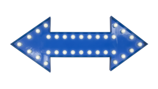 Blue Illuminated Arrow Sign Pointing in Opposite Directions for Guidance, Directions and Choices