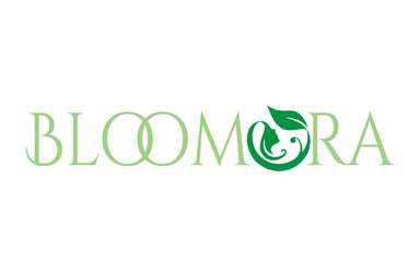 Elegant green Bloomora logo design for natural beauty brand, conveying organic health, feminine wellness, and eco-conscious style with a modern, refined aesthetic