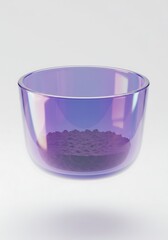 Iridescent glass bowl with dark content against a clean white background