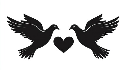 Obraz premium Two doves in flight with heart, symbolic image for love and peace
