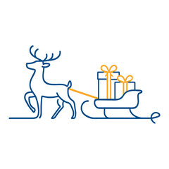 Reindeer Pulls Sleigh of Gifts in Minimalist Christmas Line Art Style Adobe Illustrator Artwork