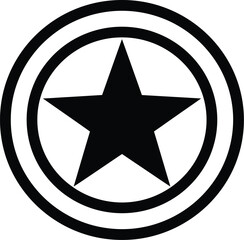 Bold black star emblem inside concentric circles vector graphic icon for design projects
