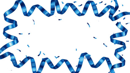 Blue ribbon streamers and confetti creating a festive border around a blank space for text or design elements, perfect for celebrations