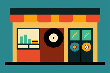 Illustration of a record store with display window