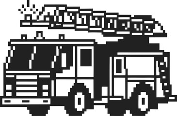 Obraz premium Pixel art fire truck with extended ladder retro emergency vehicle, rescue transportation icon, safety illustration