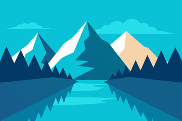 Illustration of mountains with lake and trees scene