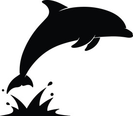 Obraz premium Vector silhouette dolphin jumping out of water illustration