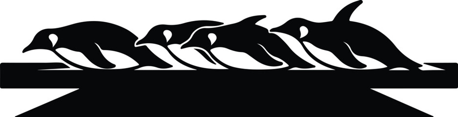 Vector silhouette dolphins jumping out of water illustration