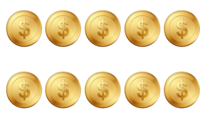 Golden Coin Collection A Digital Illustration of Ten Shiny Currency Symbols