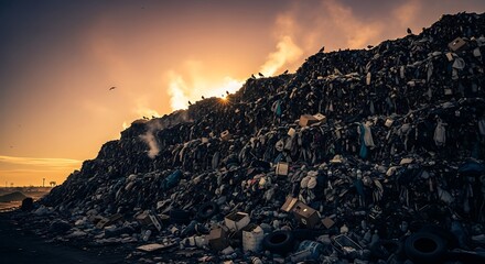 Burning Waste - A Mountain of Trash Under a Smoky Sky.