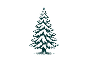 Christmas Tree hand drawn simple engraved vector illustration