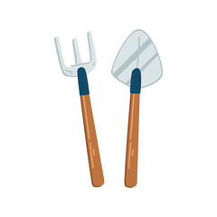 Pixelated Gardening Tools Fork And Trowel On Transparent Background With Blue And Brown Handles
