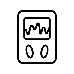 Cardiogram monitoring outline icon. Holter monitoring system. Heart beats symbol on screen. Cardiogram sign on white background. Vector illustration