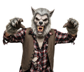 A werewolf in a plaid shirt and vest, with a white background.