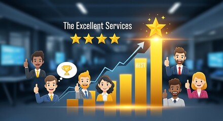 Excellent Services - Customer Satisfaction and Business Growth Illustration.