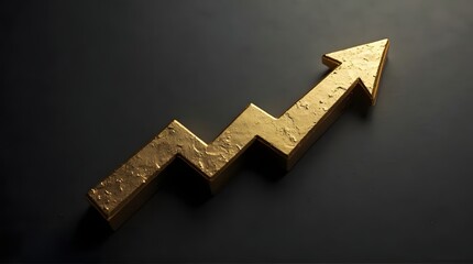 Golden arrow pointing upward growth