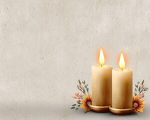 Elegant Candle Arrangement with Floral Decoration on Textured Background