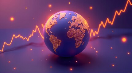 Global earth with glowing rising economy graph