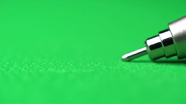 Close-up of a mechanical pencil tip on green paper.