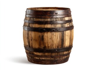 Aged wooden barrel, isolated on white